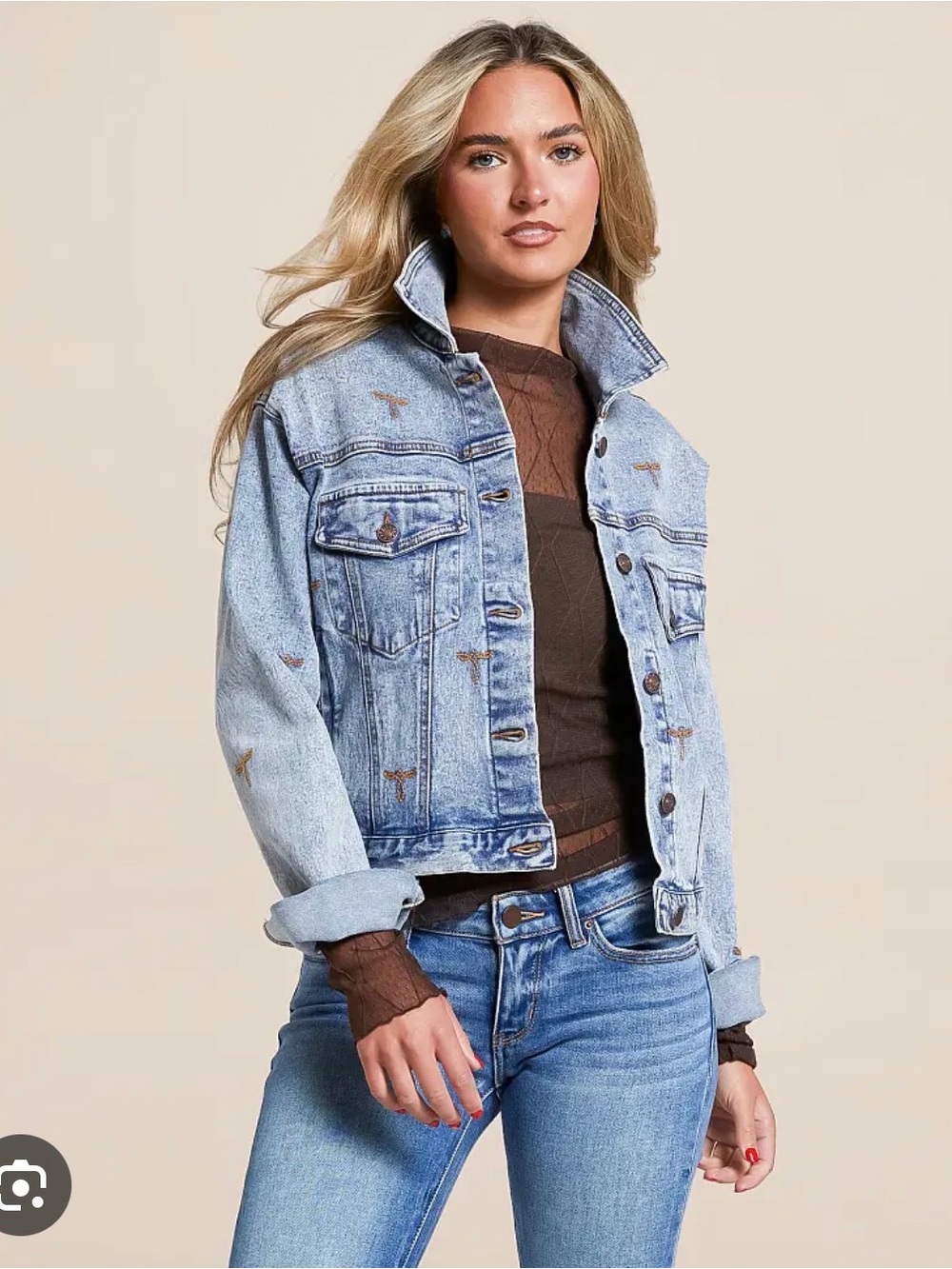 NWT Western Embroidered Denim Jacket Sz S